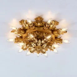 Gold Leaf Metal 15-light Ceiling Lamp