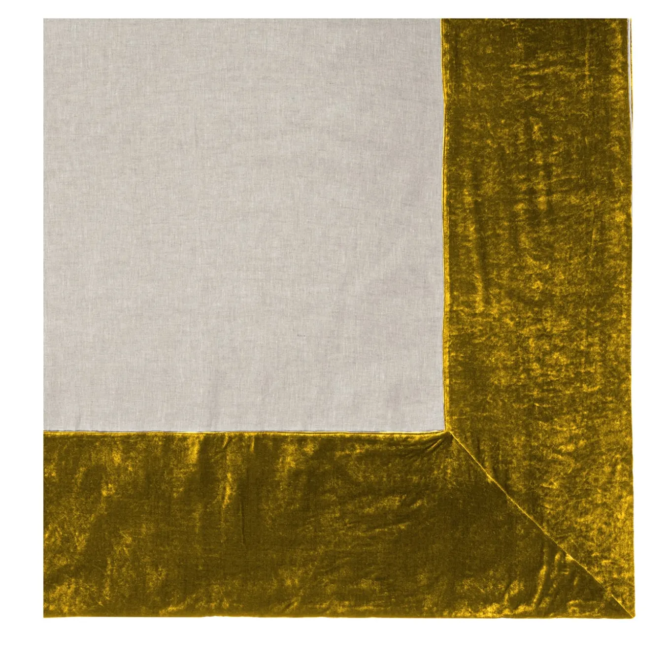 Gold Natural Linen With Velvet Border Tablecloth