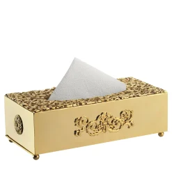 Golden Footed Tissue Box with Classic Ornaments