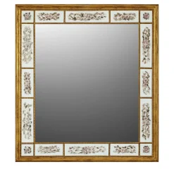 Golden Wall Mirror with Capodimonte Biscuit Porcelain and Painted Roses