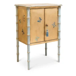 Gold-Leaf Lombardia Bamboo Nightstand with Butterflies