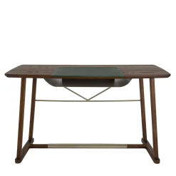 Golia Brown Wood Desk with Leather Inlay