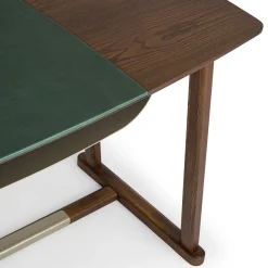 Golia Brown Wood Desk with Leather Inlay