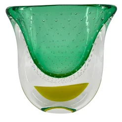 Gran Sommerso Green & Yellow Murano Glass Sculptural Vase