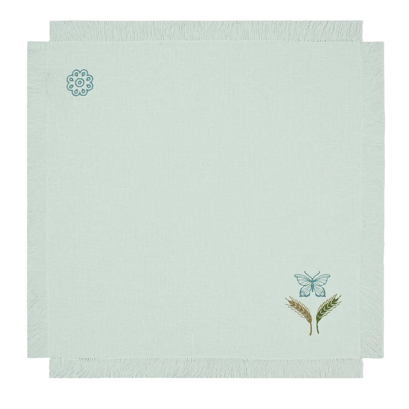 Grano Multicolor Set of 6 Fringed Pastel-Green Napkins
