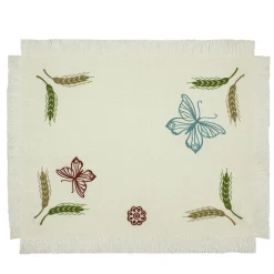Grano Set of 2 Embroidered Fringed Ivory Table Mats