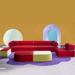 Graphius Red & Yellow Fabric Sofa by Giuseppe Dicecca