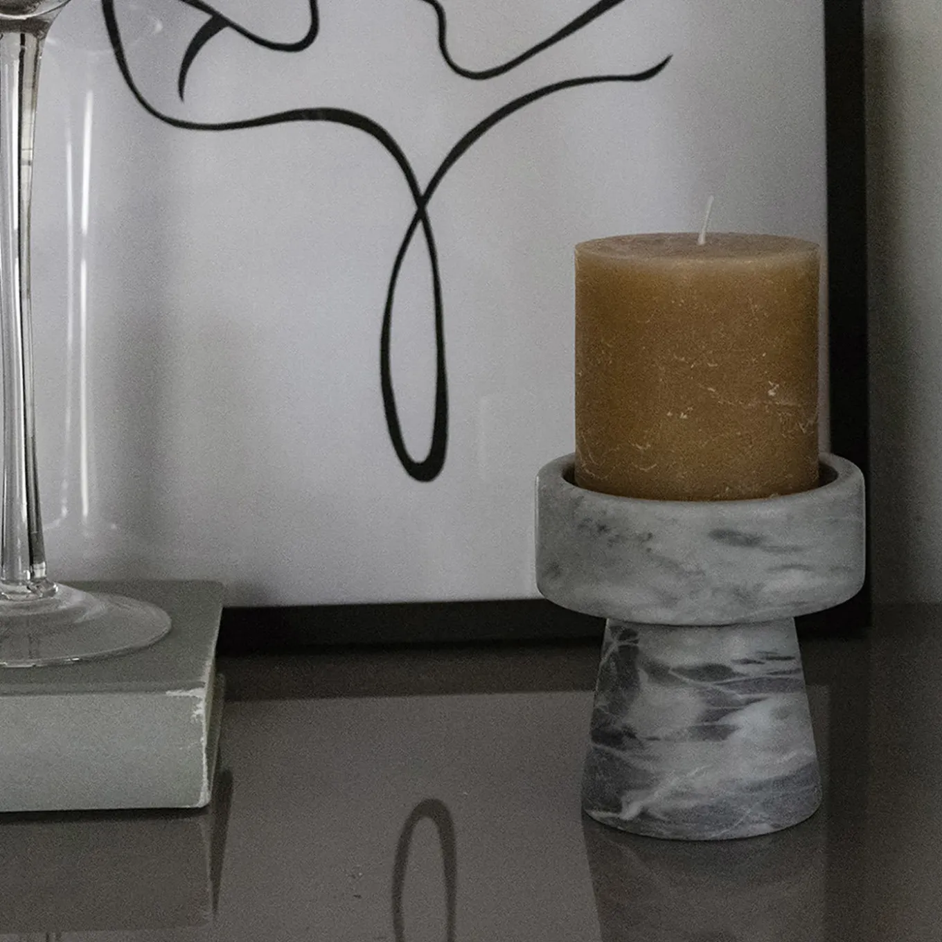 Gray Bardiglio Marble Candle Holder