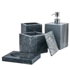 Gray Bardiglio Marble Set of 4 Bathroom Accessories