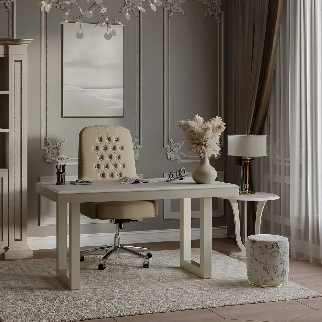 Gray capitonné Swivel Office chair from Studio Privè Collection