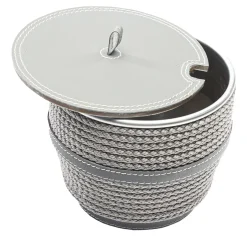 Gray Eco-Leather Coffee Container with Lid and Rope Inserts