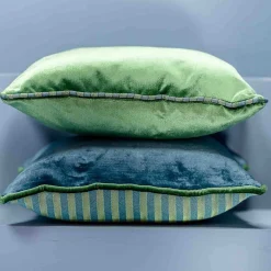 Green Carrè Cushion in striped jacquard fabric