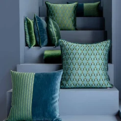 Green Carrè Cushion in striped jacquard fabric