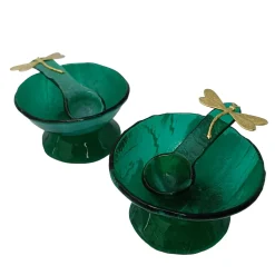 Green Glass Salt Cellars - Set of 2