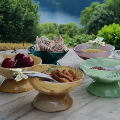 Green Glass Salt Cellars - Set of 2