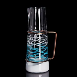 Green Teal and Milk Glass Pitcher