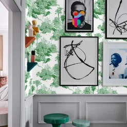 Green Tropical Toile de Jouy Wallpaper