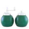 Green Wood and Silver-Plated Brass Salt Shaker and Pepper Mill