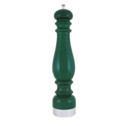 Green Wood and Silver-Plated Brass Pepper Grinder