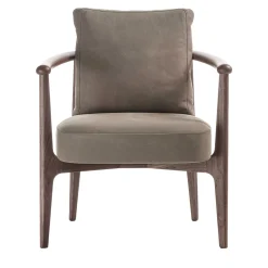 Greta Canaletto Walnut & Gray Leather Lounge Chair With Arms