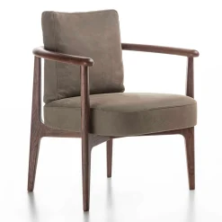 Greta Canaletto Walnut & Gray Leather Lounge Chair With Arms