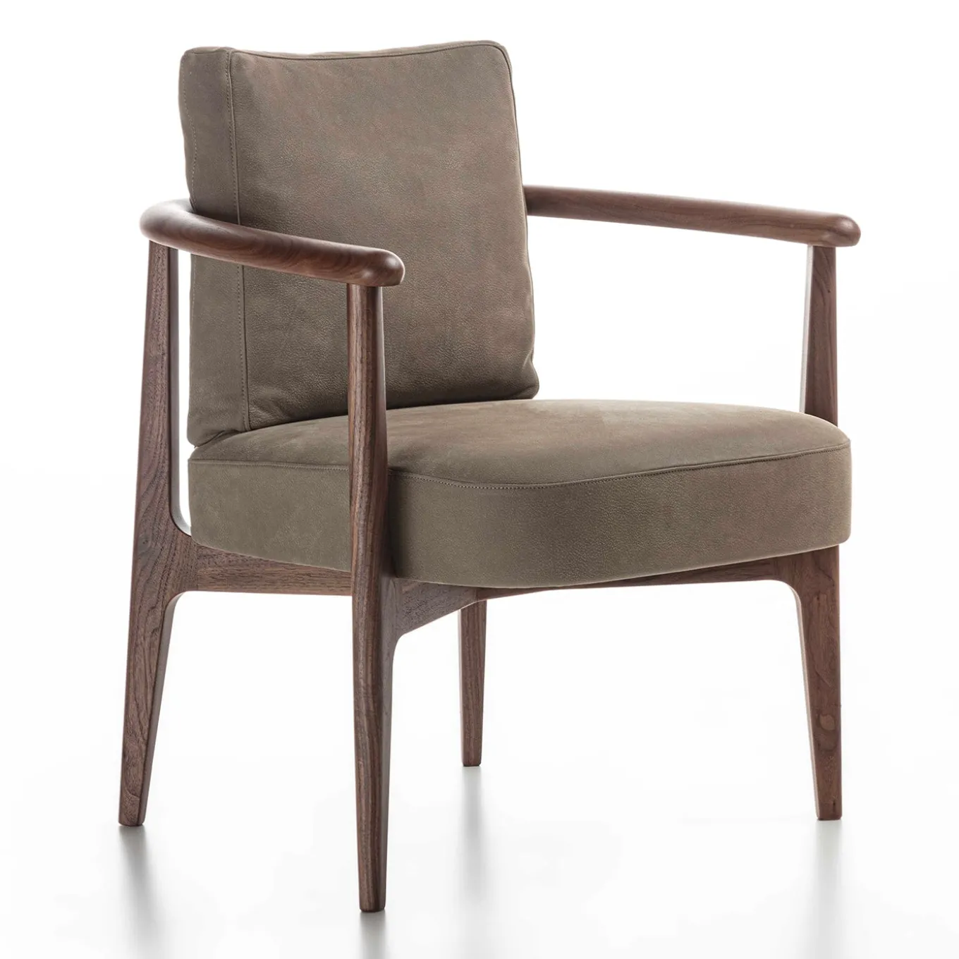 Greta Canaletto Walnut & Gray Leather Lounge Chair With Arms