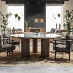 Greta Canaletto Walnut & Gray Leather Lounge Chair With Arms