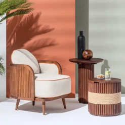 Grissini Tall Round Wood outdoor Side Table