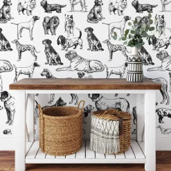 Hand-Drawn Black and White Dogs Wallpaper