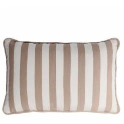 Happy Striped White and Beige Outdoor Pillow