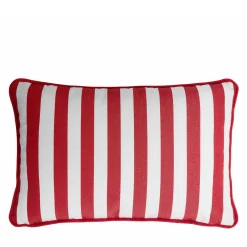Happy Striped White and Red Outdoor Pillow