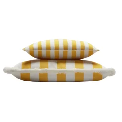 Happy Striped White and Yellow Outdoor Pillow