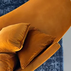 Harlem Curved Orange fabric with Cushions Sofa