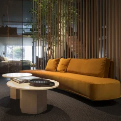 Harlem Curved Orange fabric with Cushions Sofa