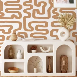 Hazelnut and White Neutral Tones Labyrinth Pattern Boho Wallpaper