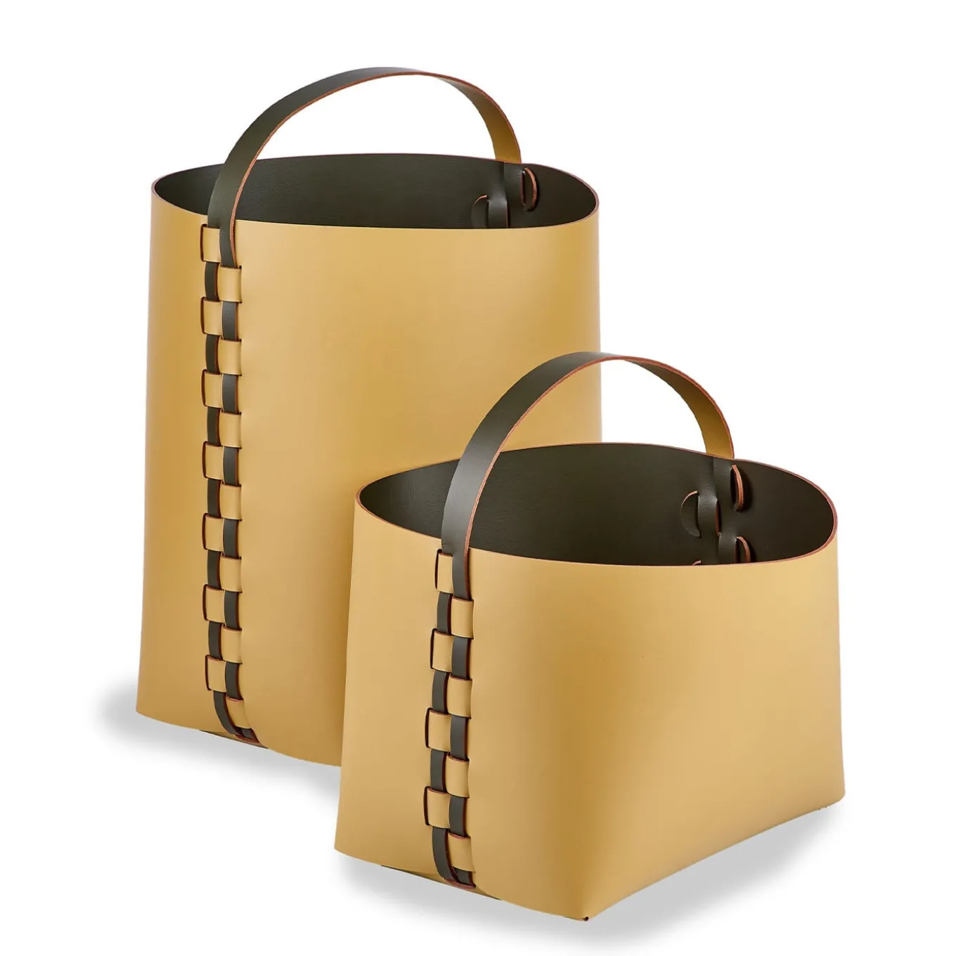 Helena Mustard And Olive Leather Basket