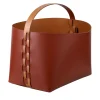 Helena Small Bordeaux And Cognac Leather Basket