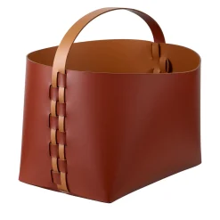 Helena Small Bordeaux And Cognac Leather Basket