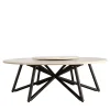 Hermu 230 round beige travertine stone and brown steel outdoor dining table