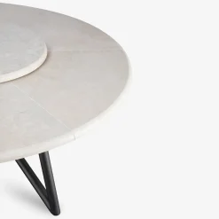 Hermu 230 round beige travertine stone and brown steel outdoor dining table