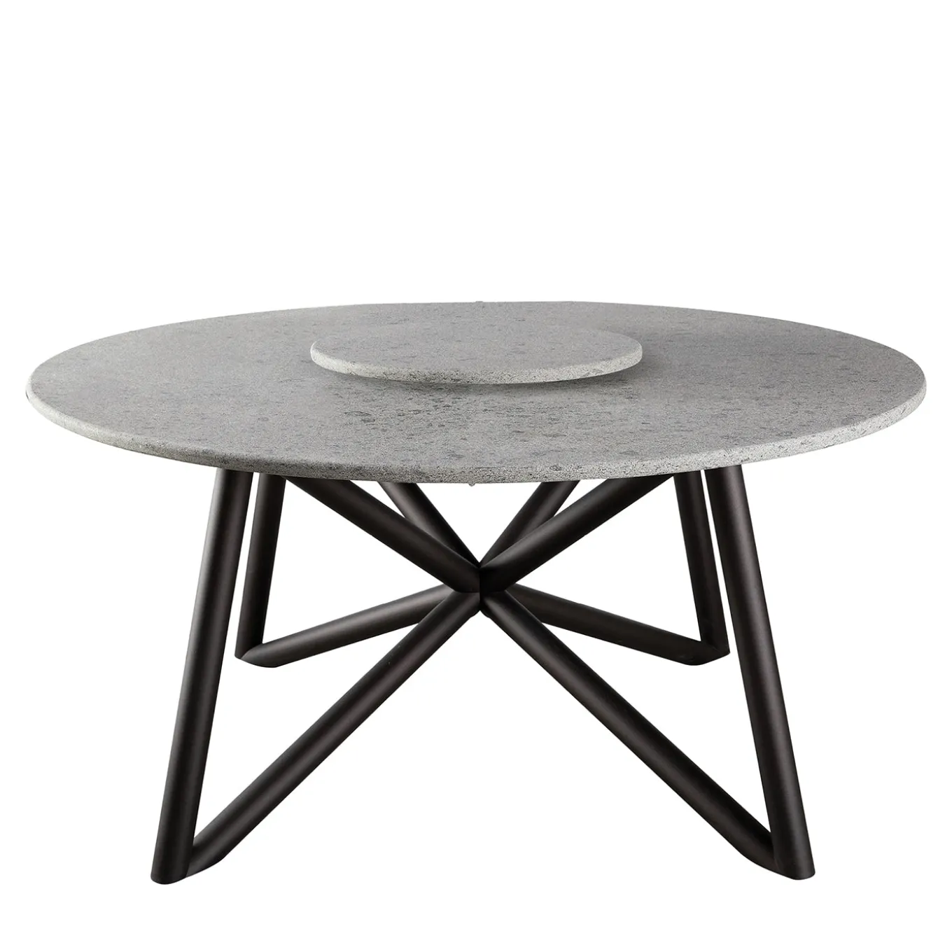 Hermu 150 Round Gray Peperino Stone and Brown Steel outdoor Dining Table