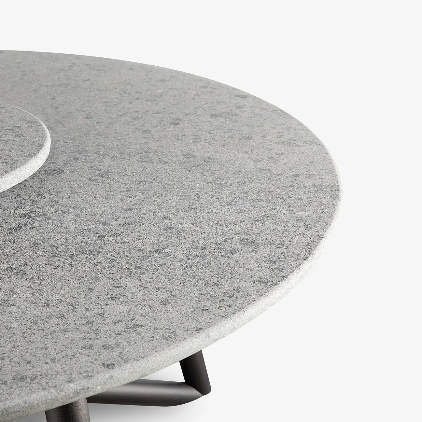 Hermu 150 Round Gray Peperino Stone and Brown Steel outdoor Dining Table
