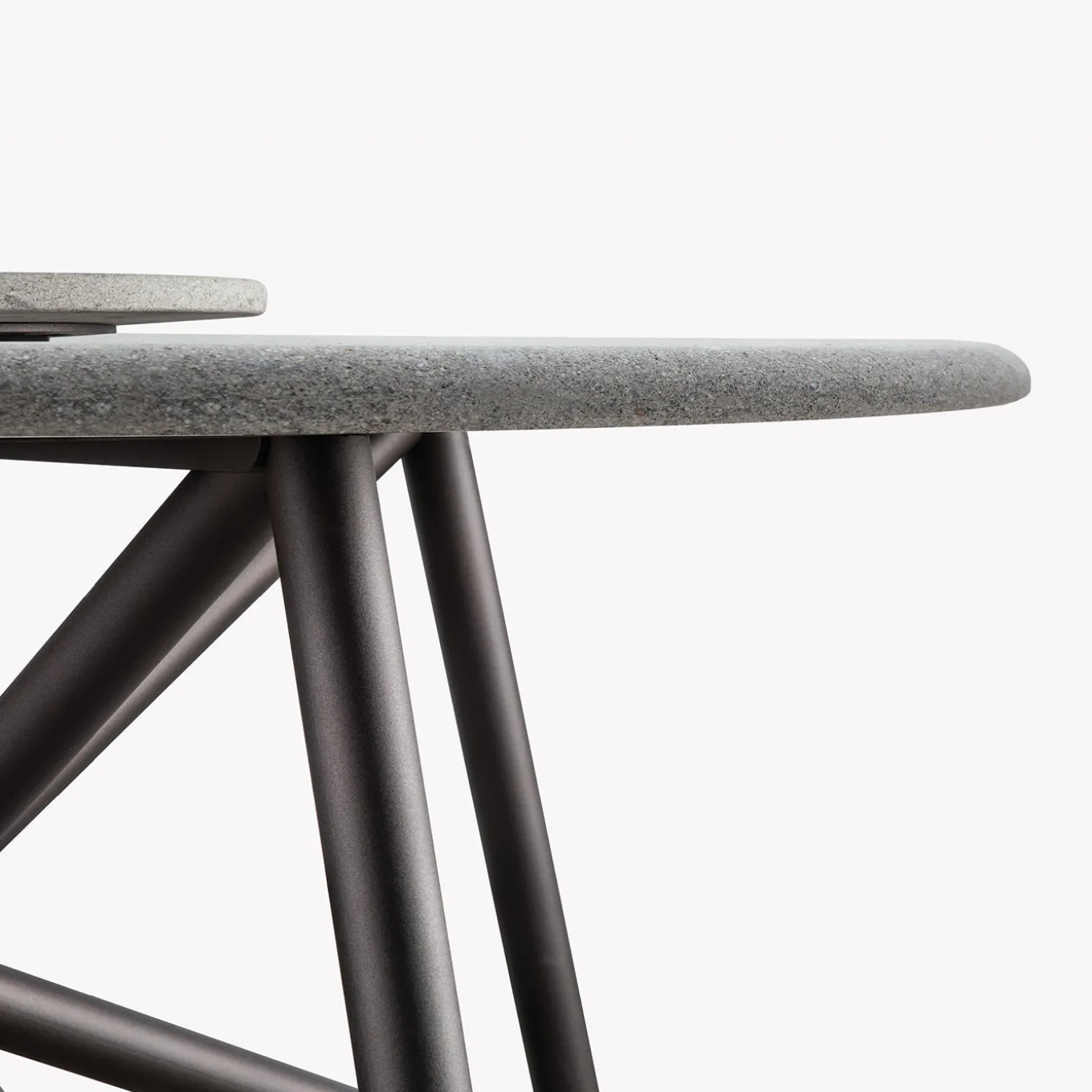 Hermu 150 Round Gray Peperino Stone and Brown Steel outdoor Dining Table