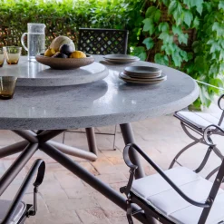 Hermu 150 Round Gray Peperino Stone and Brown Steel outdoor Dining Table