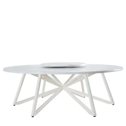 Hermu 230 round white carrara marble and white steel outdoor dining table