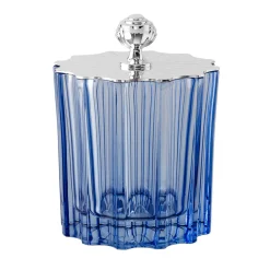 High Blue Vanity Jar with Silverplated Art Deco Lid