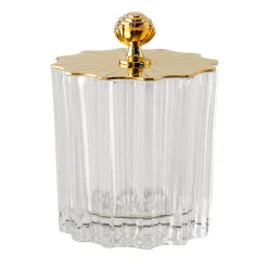 High Transparent Vanity Jar with Goldplated Art Deco Lid