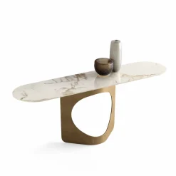 Hole Marbled Stoneware & Bronzed Metal Console