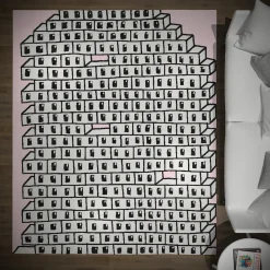 Hollow Brick Wall Pink and Gray Handmade Wool Rug