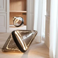 Hollow Smoky Brown Floor Lamp with Black Ring by Dan Yeffet